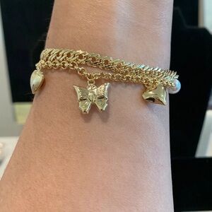 Gold Charm Bracelet with Butterfly and Heart